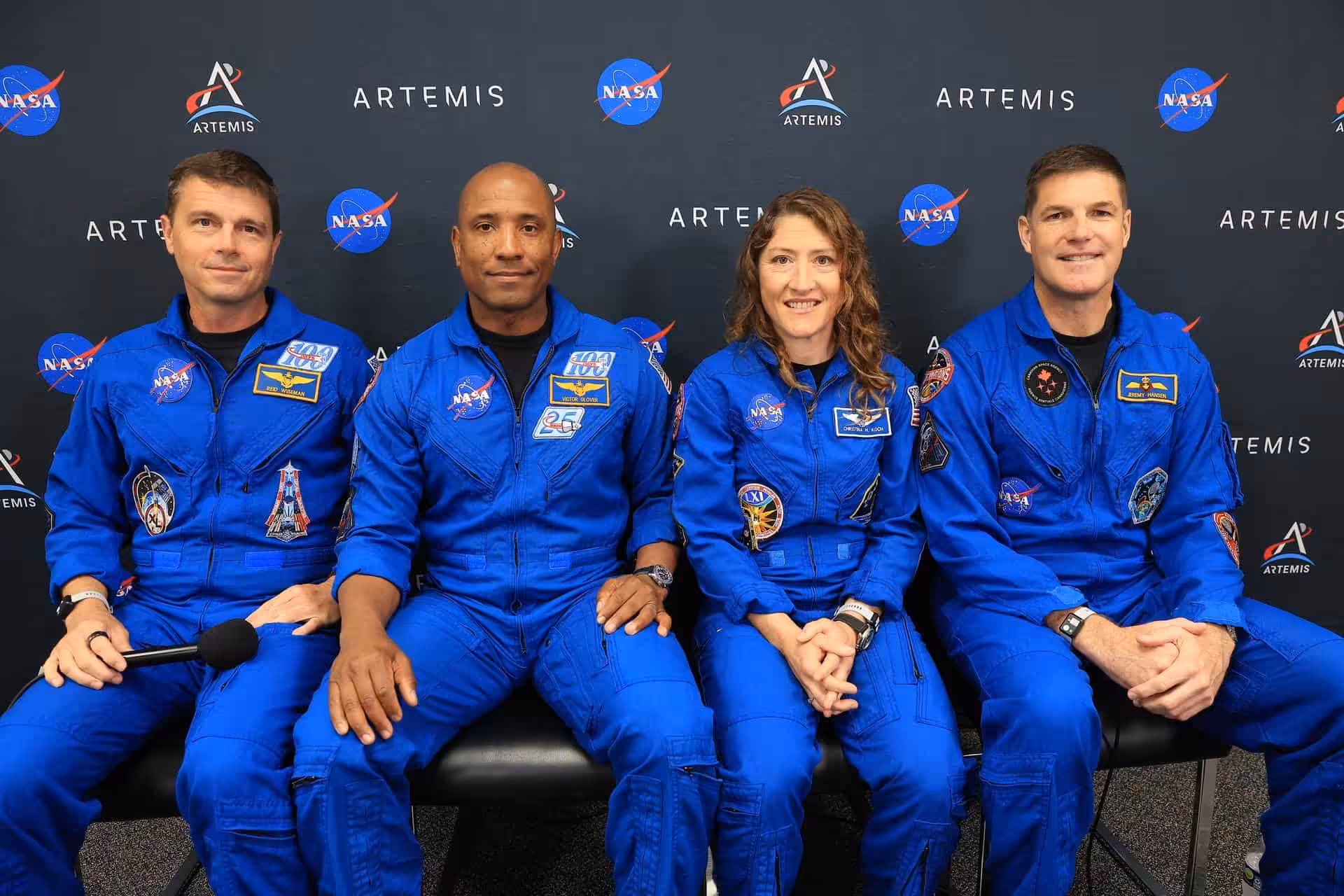 The Artemis II crew — Jeremy Hansen, Christina Koch, Victor Glover, and Reid Wiseman — at Kennedy Space Center